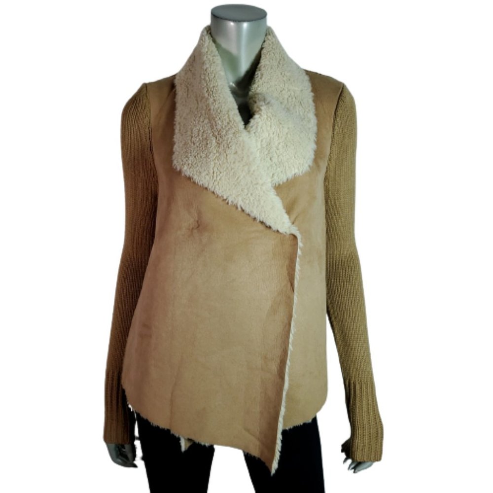 New York & Co. Sweater Jacket XS Faux Suede Stretch Snap Button‎ Brown Coat